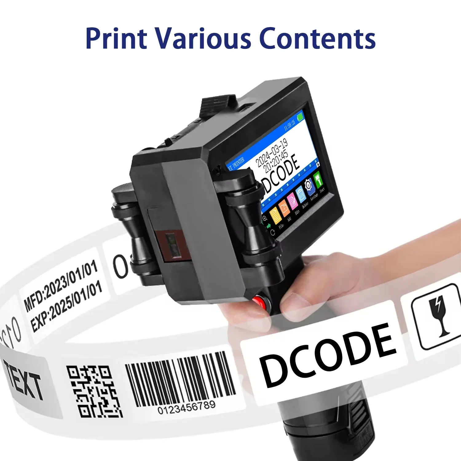 Handheld Inkjet Printer 600DPI – Portable Touchscreen Coding & Marking Printer for Wood, Metal, Plastic & Cartons