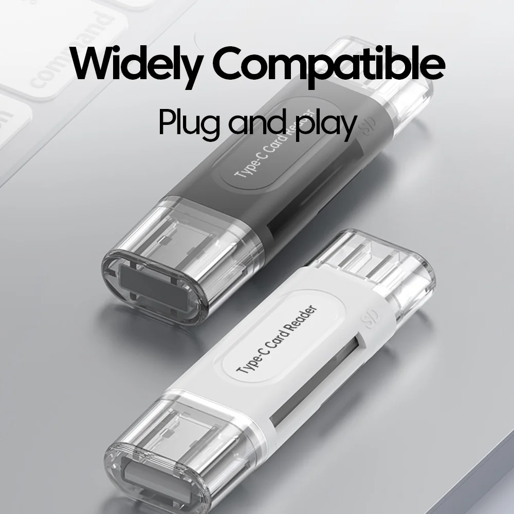 4-in-1 USB Type-C Card Reader – USB 2.0 SD & TF Memory Card Reader with USB Port