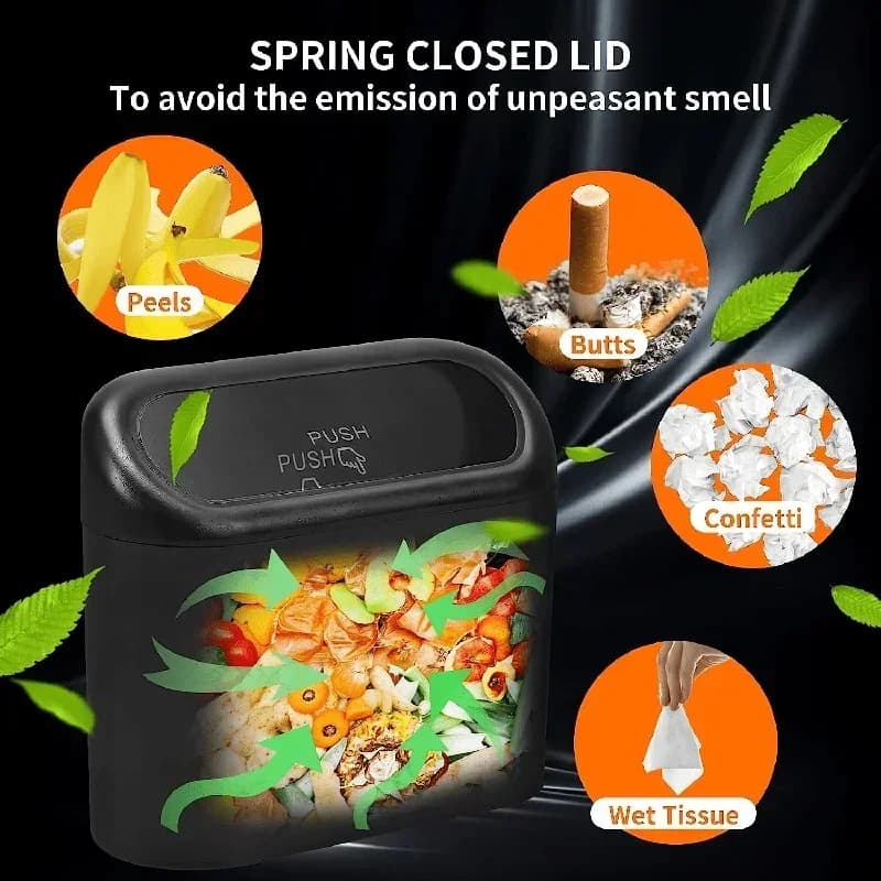 Mini Car Trash Can with Lid – Leak-Proof Compact Car Waste Bin with 60/300 Garbage Bags