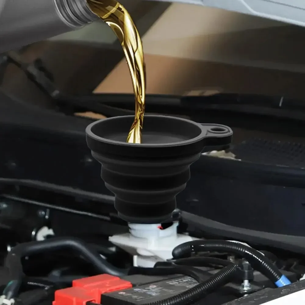 Collapsible Silicone Car Funnel – Flexible Foldable Funnel for Oil, Coolant & Fluid Filling