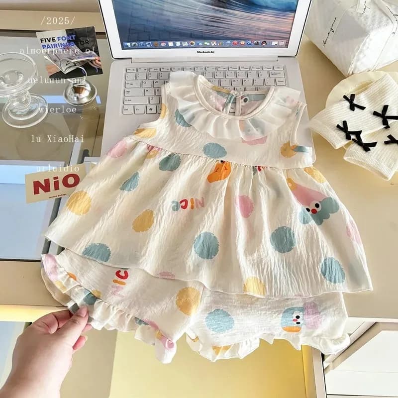 Baby Girls 2-Piece Floral Dress Set – Sleeveless Princess Dress & Matching Skirt for Summer