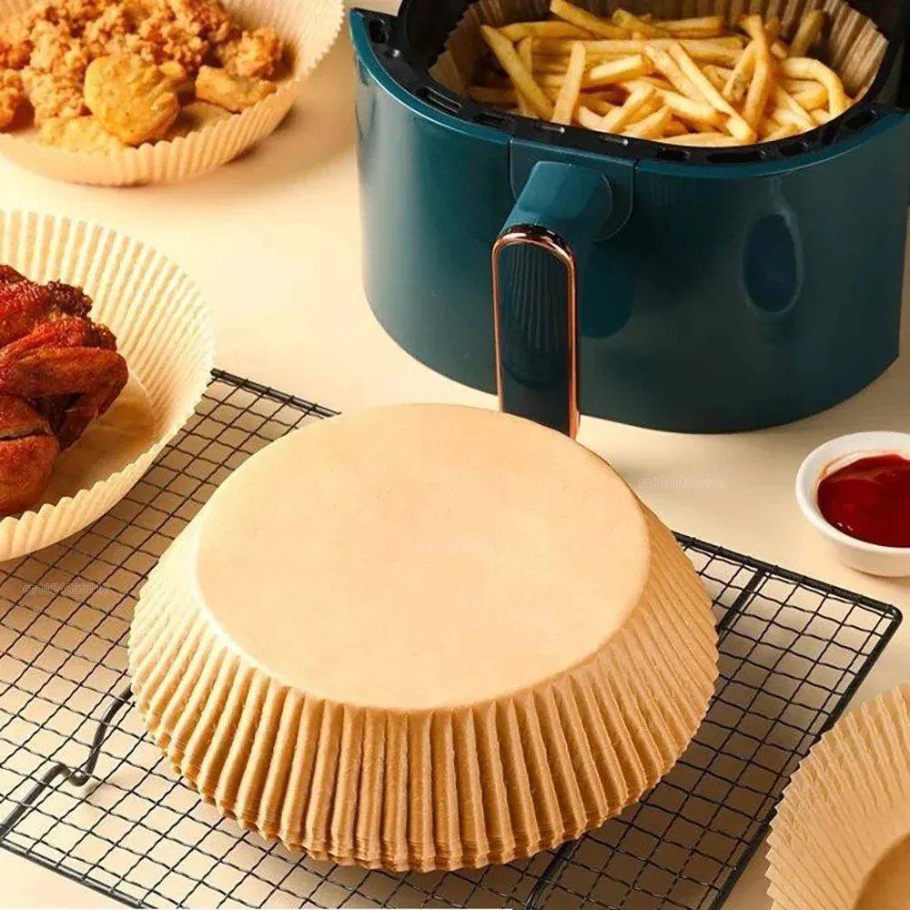 Disposable Air Fryer Paper Liners 50/100pcs – Waterproof & Oil-Resistant Baking Basket Liners