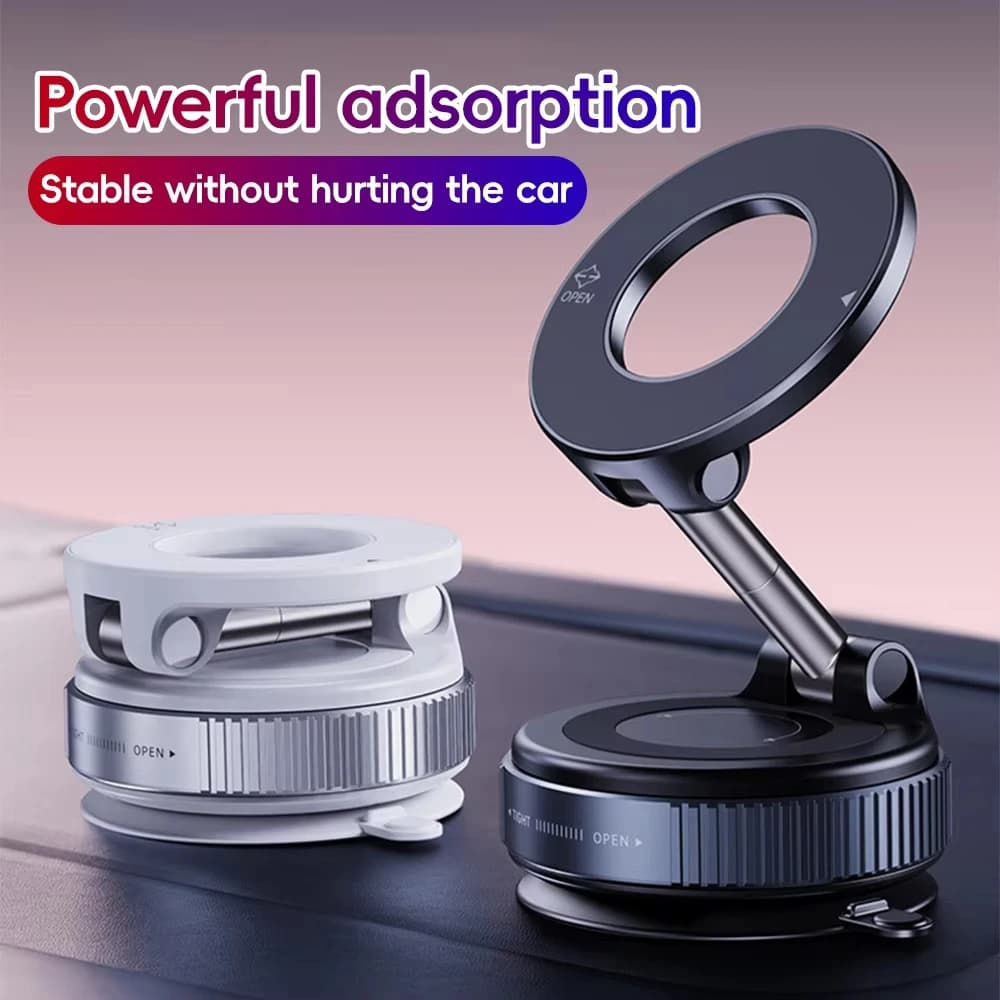 Electric Vacuum Magnetic Car Phone Holder – Foldable Strong-Suction Mount for iPhone & Smartphones