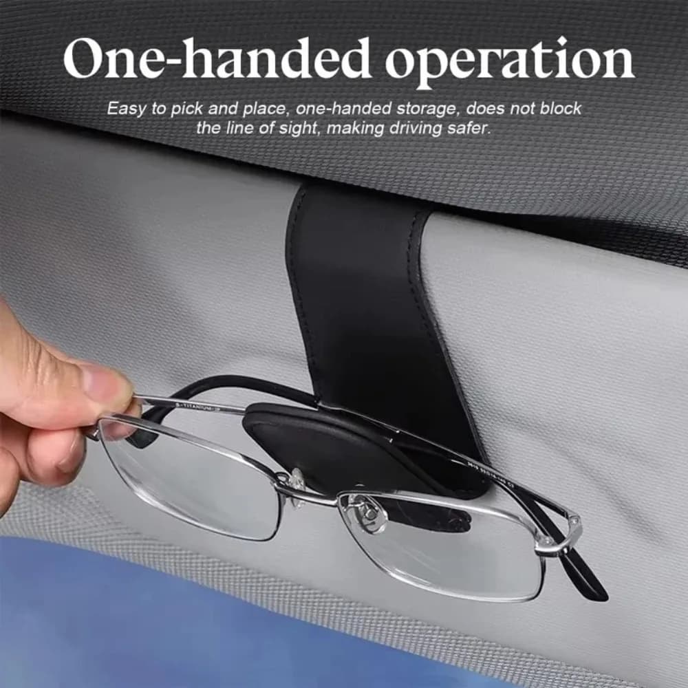 Magnetic Leather Car Sunglasses Holder – Sun Visor Clip for Sunglasses, Tickets & Cards
