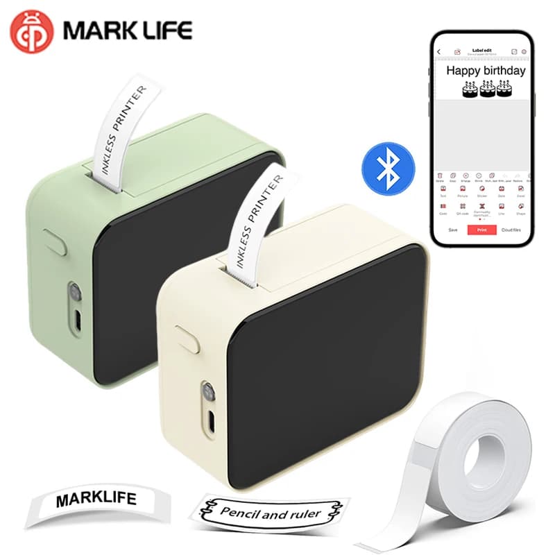 P15 Bluetooth Label Maker – Portable 203dpi Thermal Sticker Printer with Marklife App & Type C Rechargeable Battery