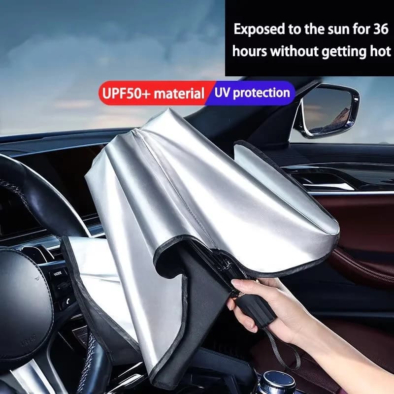 Car Windshield Umbrella Sunshade – Titanium Silver Reflective Foldable Parasol with Storage Case