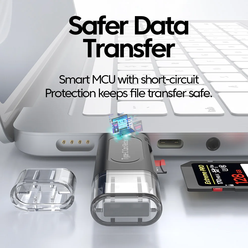 4-in-1 USB Type-C Card Reader – USB 2.0 SD & TF Memory Card Reader with USB Port