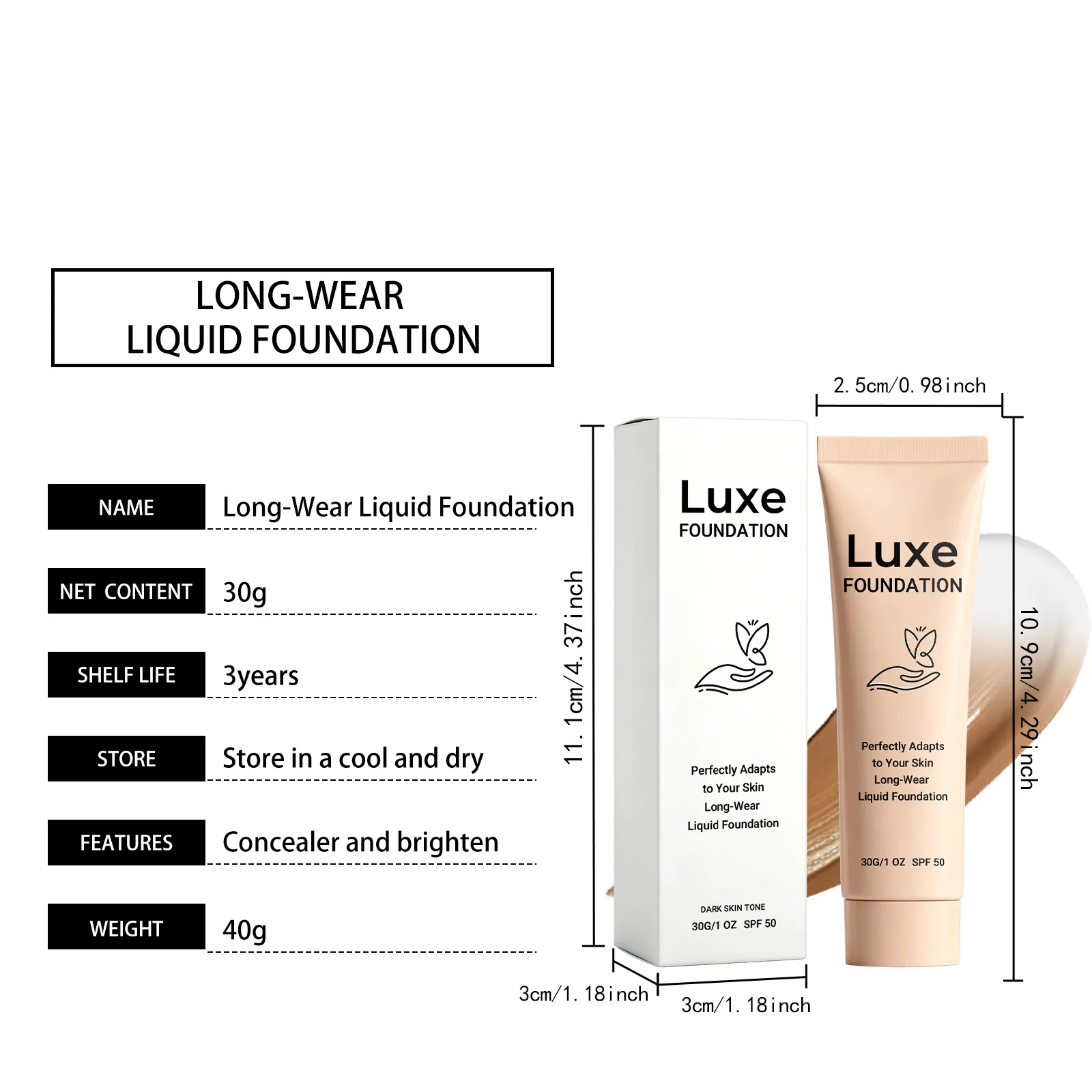 SPF 50 Color-Changing Foundation 30g – Self-Adjusting Skin Tone Makeup Base with Natural Coverage