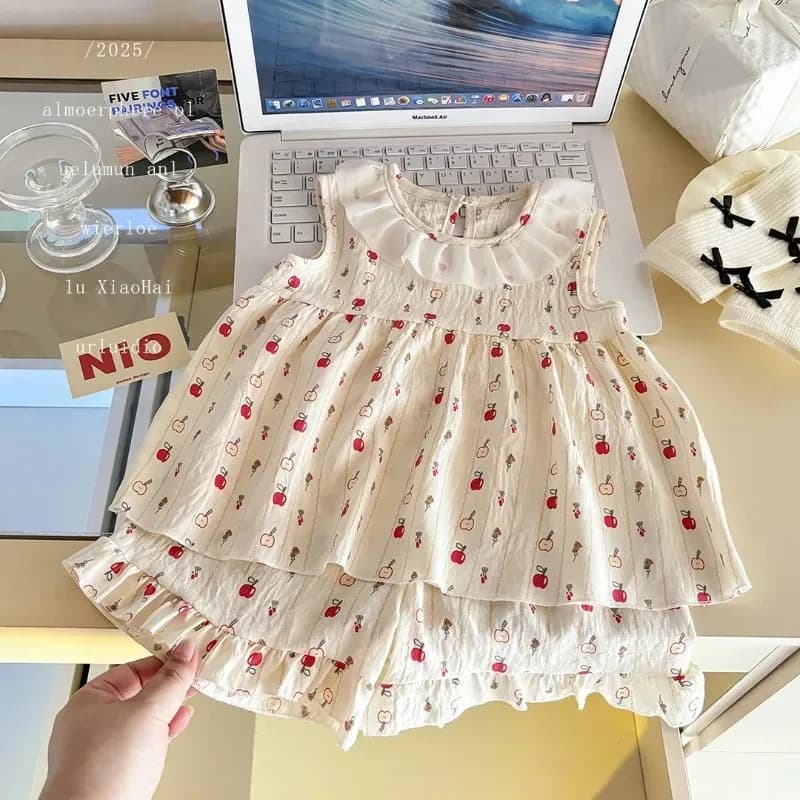 Baby Girls 2-Piece Floral Dress Set – Sleeveless Princess Dress & Matching Skirt for Summer