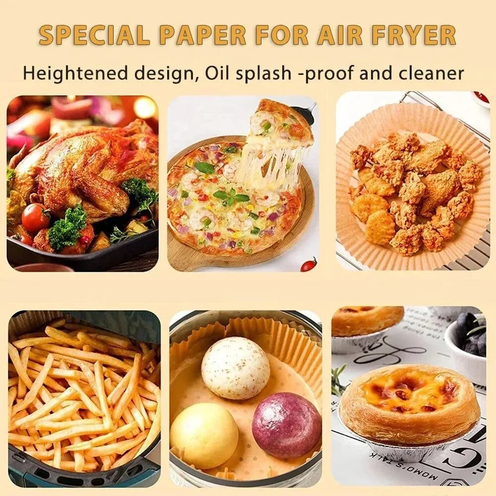 Disposable Air Fryer Paper Liners 50/100pcs – Waterproof & Oil-Resistant Baking Basket Liners