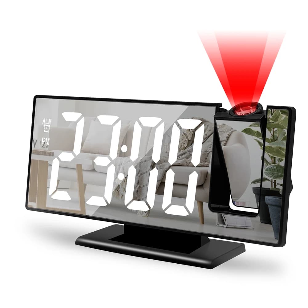 Digital Projection Alarm Clock – 12/24H LCD Display with Temperature, Snooze, Backlight & USB Power