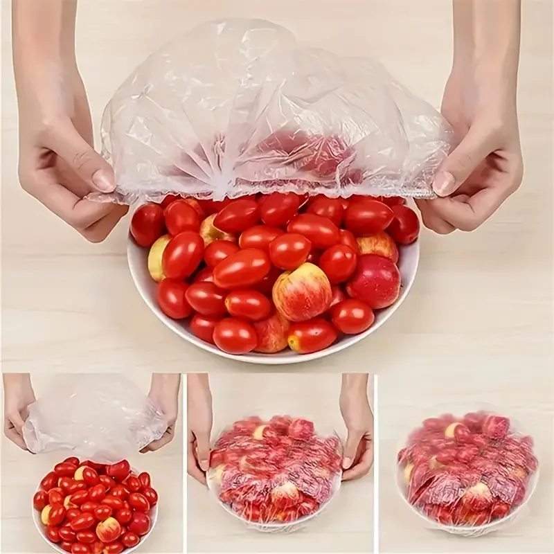100pcs Disposable Food Covers – Stretch Plastic Bowl & Plate Covers for Fresh Food Storage