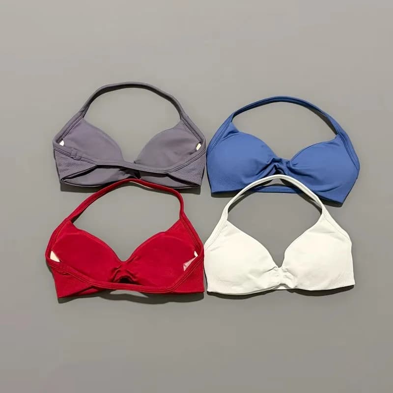 Women’s Strappy Sports Bra – High Support Seamless Workout Top with Scrunch Push-Up Design