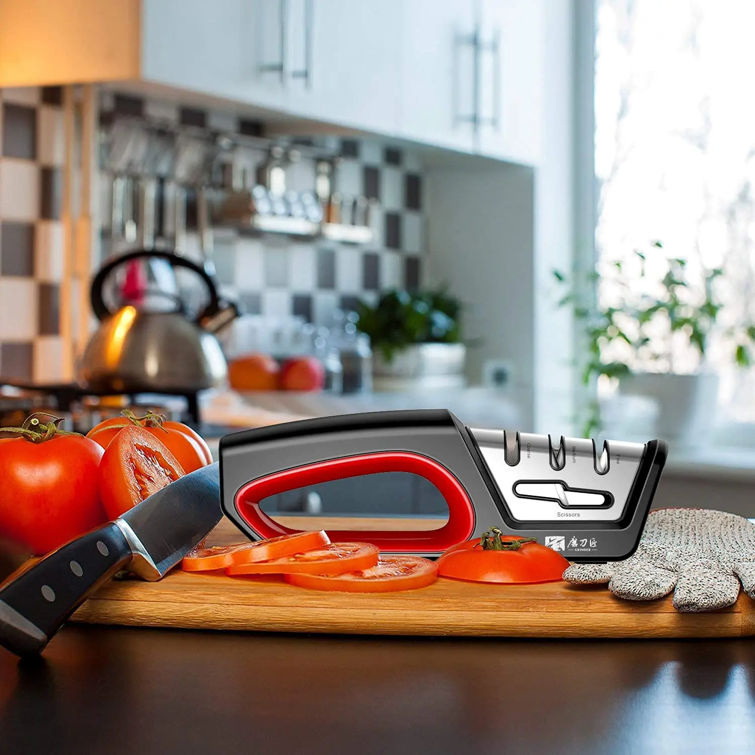 4-in-1 Kitchen Knife Sharpener – Multi-Stage Blade Sharpening Tool with Scissors Sharpener