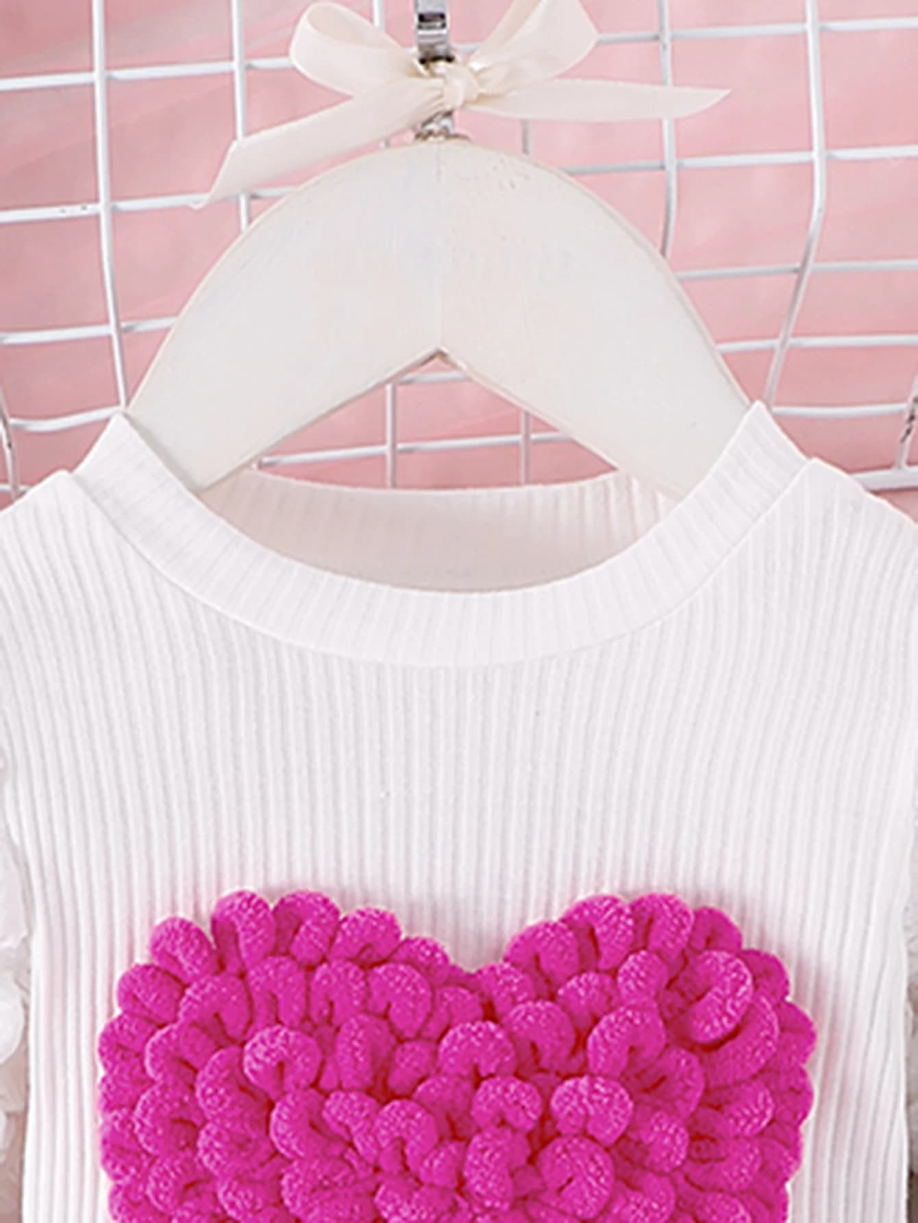 Girls 2-Piece Outfit Set – Bubble Sleeve Love Badge Top & Short Skirt for Ages 1–3