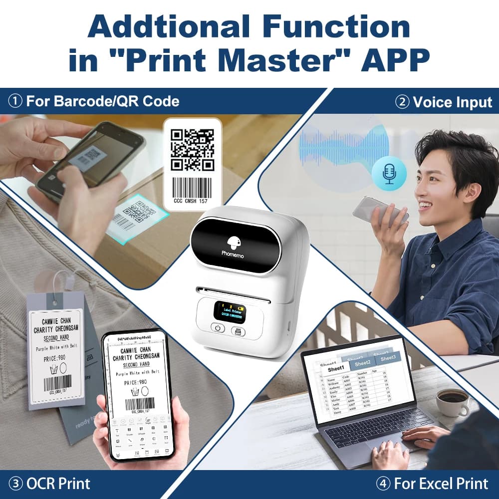 Phomemo M110 Bluetooth Label Printer – Portable Thermal Sticker Maker for Price, Clothing, Cable & Address Labels