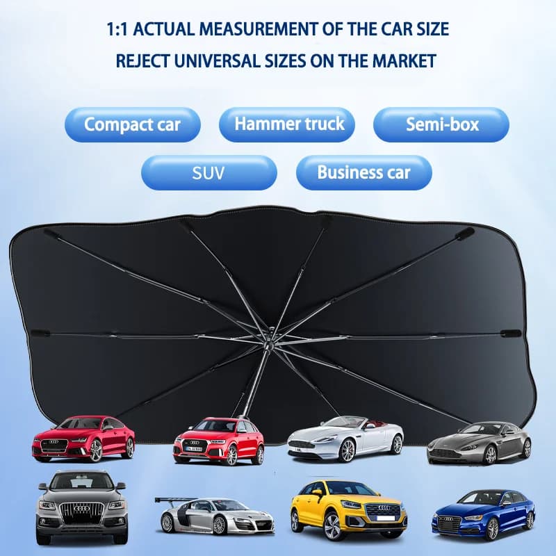 Car Windshield Umbrella Sunshade – Titanium Silver Reflective Foldable Parasol with Storage Case