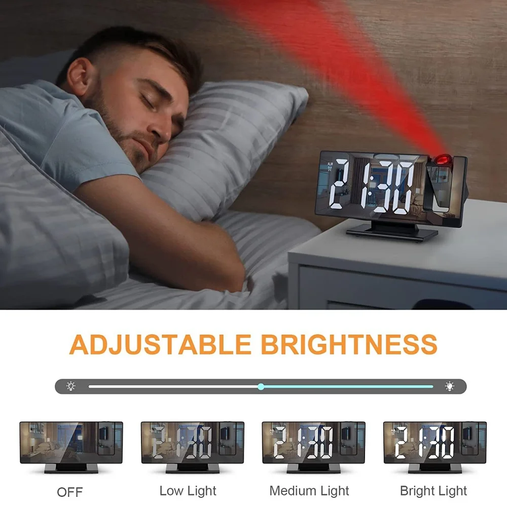 Digital Projection Alarm Clock – 12/24H LCD Display with Temperature, Snooze, Backlight & USB Power