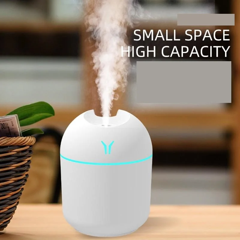 250ml USB Mini Air Humidifier – Ultrasonic Cool Mist Aroma Diffuser with LED Light for Home & Car