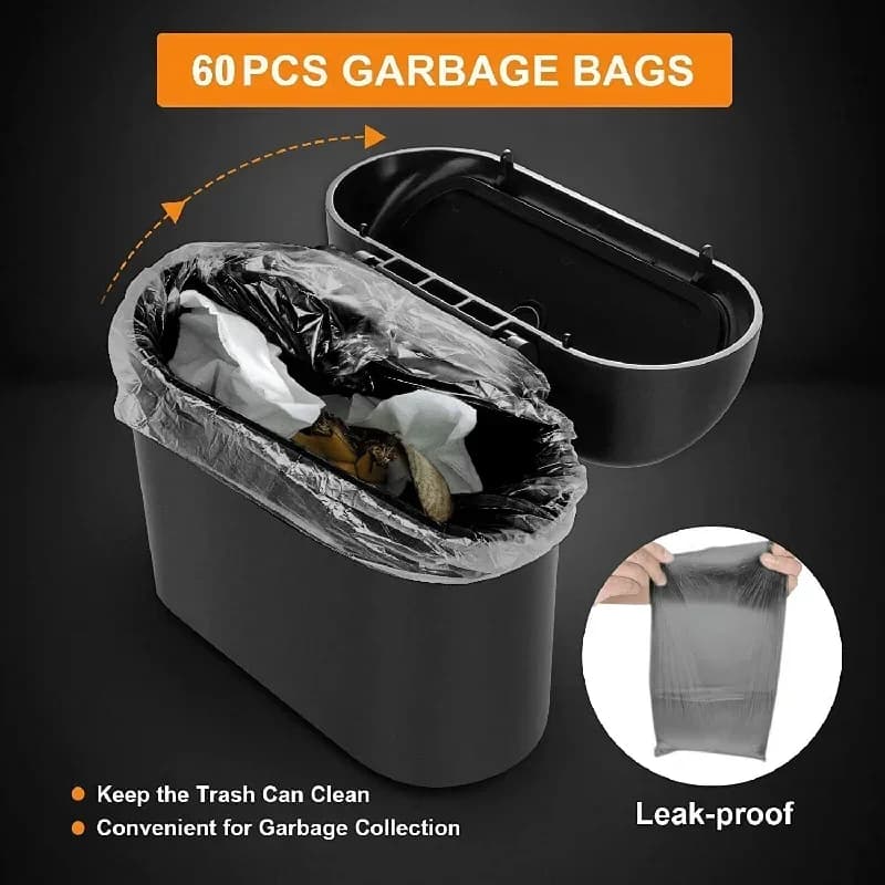 Mini Car Trash Can with Lid – Leak-Proof Compact Car Waste Bin with 60/300 Garbage Bags