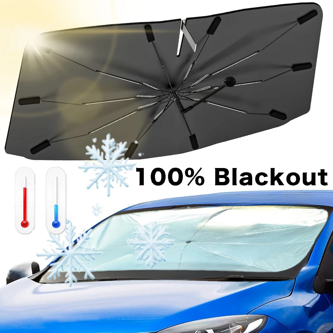 Car Windshield Umbrella Sunshade – Foldable Reflective UV & Heat Protection Cover for Cars, SUVs & Trucks