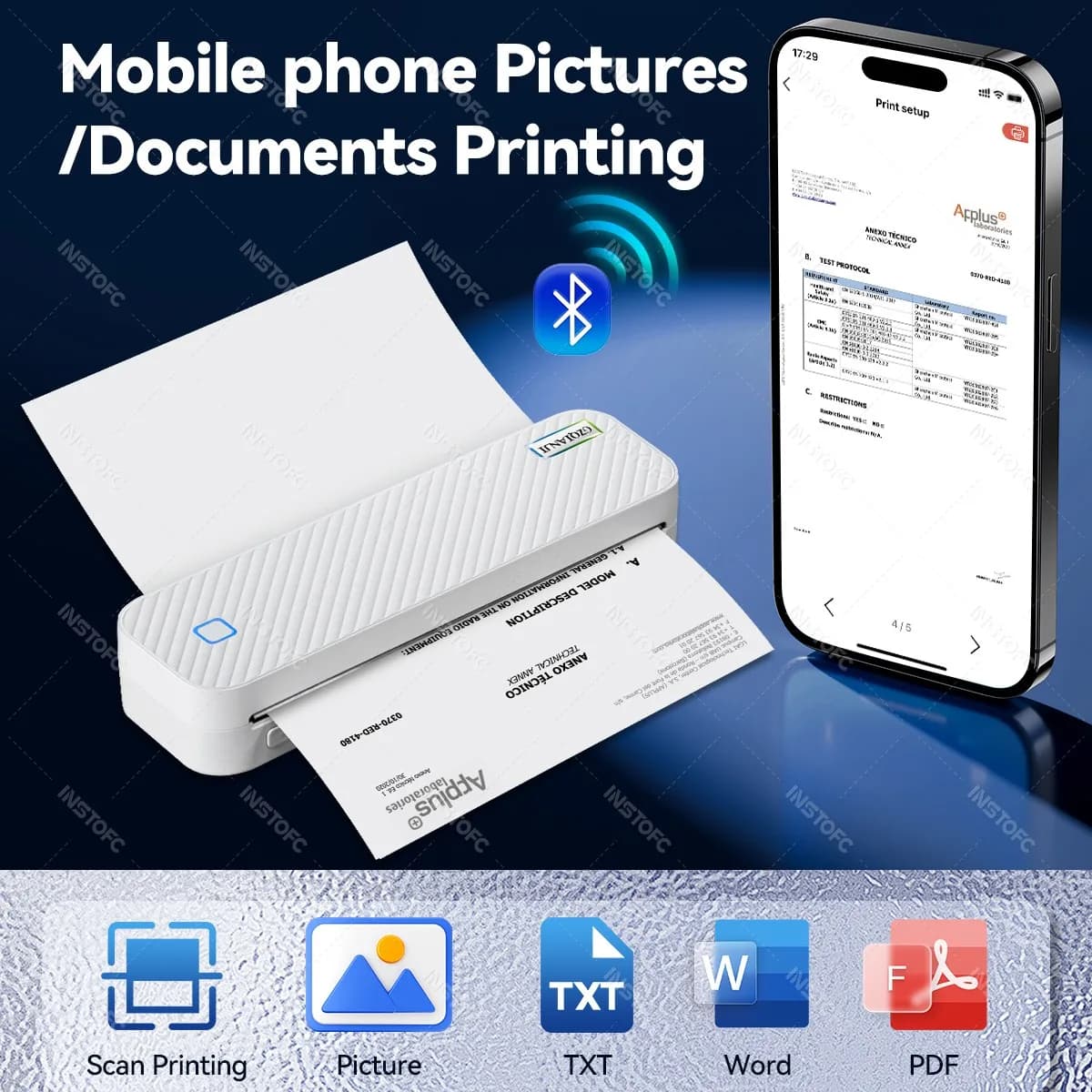 GZMA412 Portable A4 Thermal Printer – Wireless Bluetooth Inkless Printer for Home, Office & Study