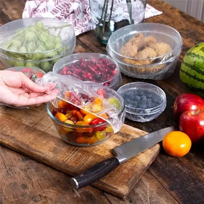 100pcs Disposable Food Covers – Stretch Plastic Bowl & Plate Covers for Fresh Food Storage
