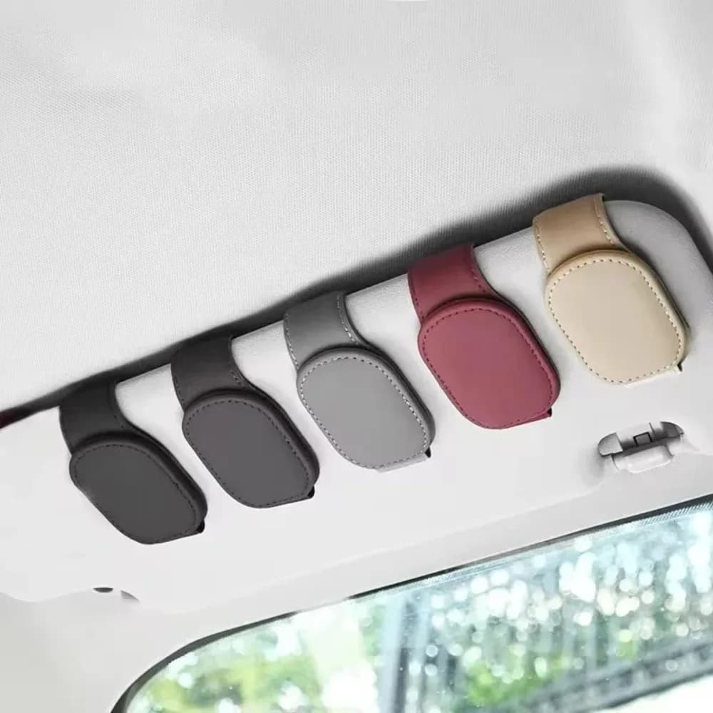 Magnetic Leather Car Sunglasses Holder – Sun Visor Clip for Sunglasses, Tickets & Cards