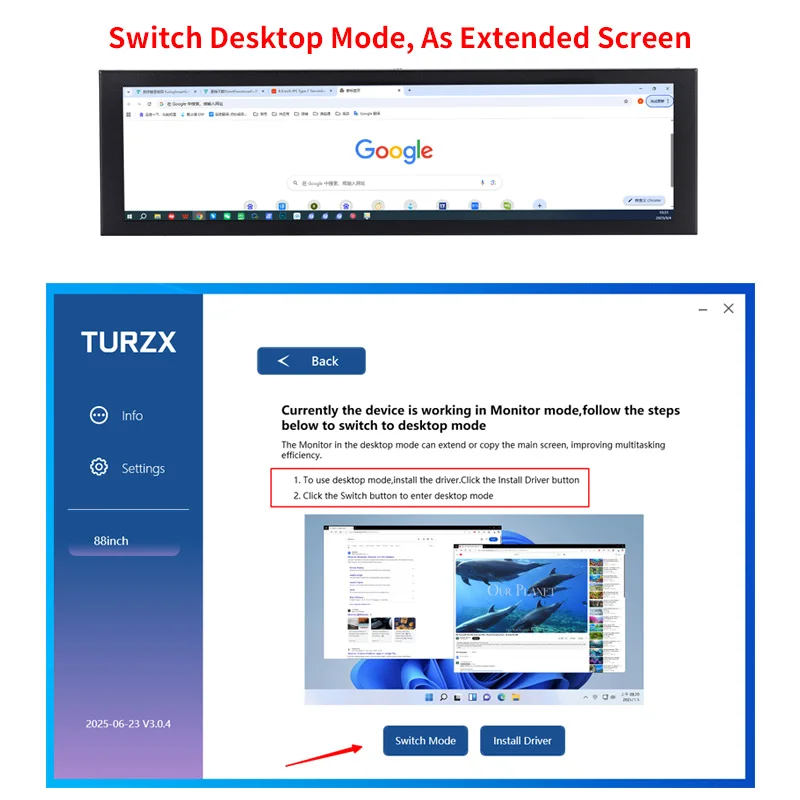 TURZX 8.8-Inch USB Secondary Monitor – 1920×480 IPS PC Display for CPU, GPU & RAM Monitoring