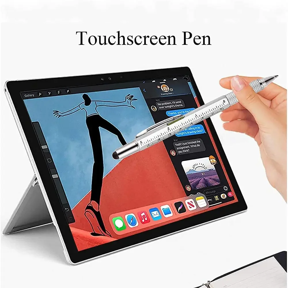 7-in-1 Multifunctional Pen – Touchscreen Stylus, Ballpoint Pen, Ruler, Level & Screwdriver Tool