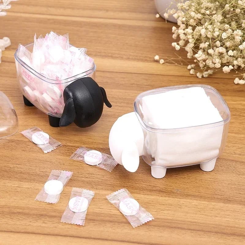 3-Piece Acrylic Makeup Organizer Set – Transparent Sheep Design Storage Boxes for Cotton Swabs & Makeup Pads