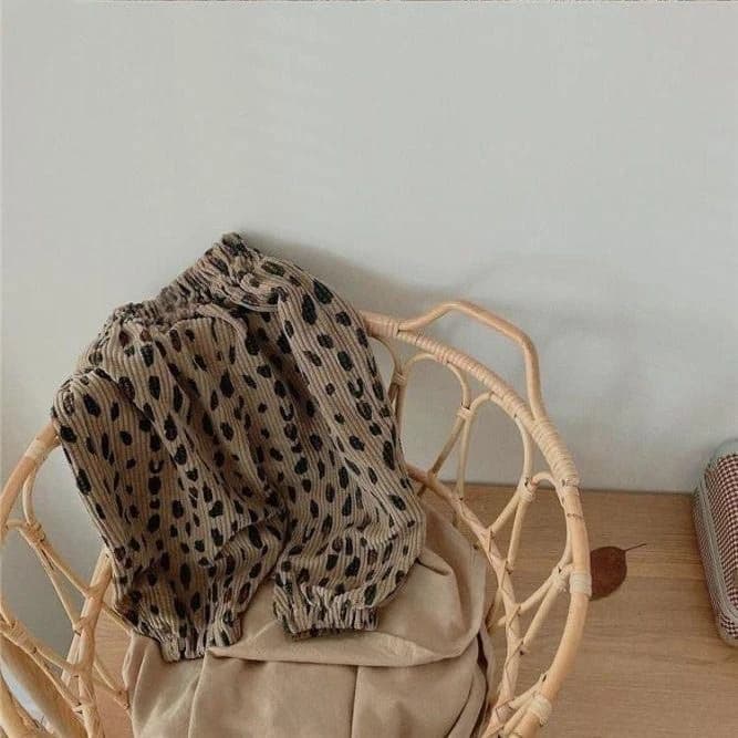 Girls Leopard Print Casual Pants – Loose Cotton Trousers for Toddlers & Kids, Autumn Outdoor Wear