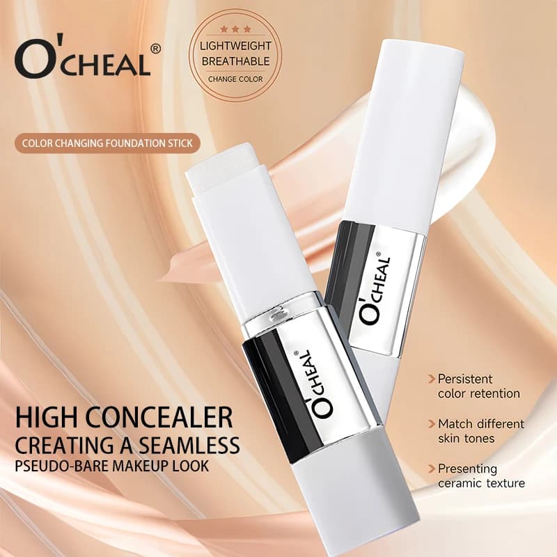 O'CHEAL Color Changing Foundation Stick – Double Headed Matte Foundation with Brush for Natural Face Coverage