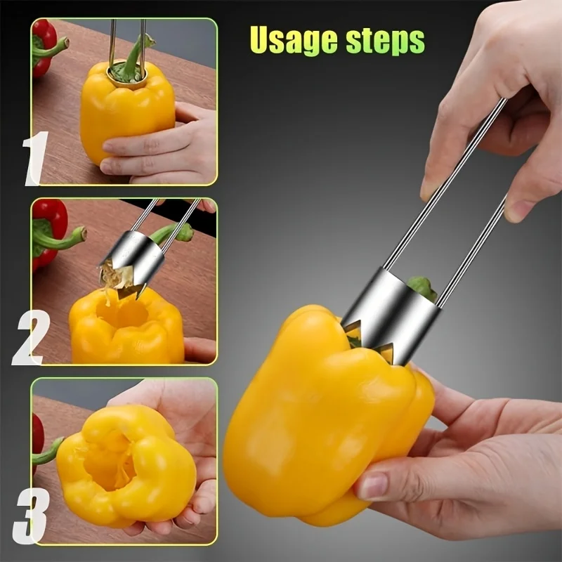 304 Stainless Steel Fruit & Vegetable Corer – Sharp Apple, Pear & Pepper Core Remover Kitchen Tool