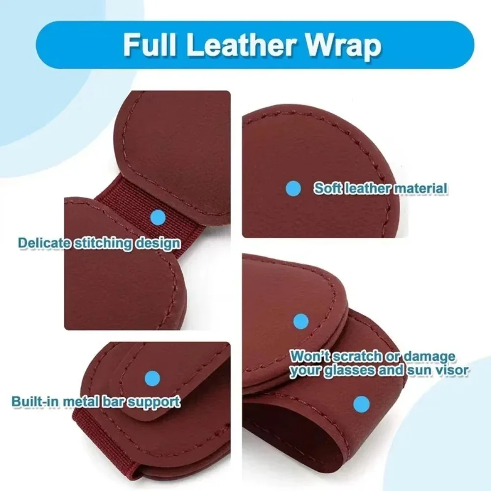 Magnetic Leather Car Sunglasses Holder – Sun Visor Clip for Sunglasses, Tickets & Cards