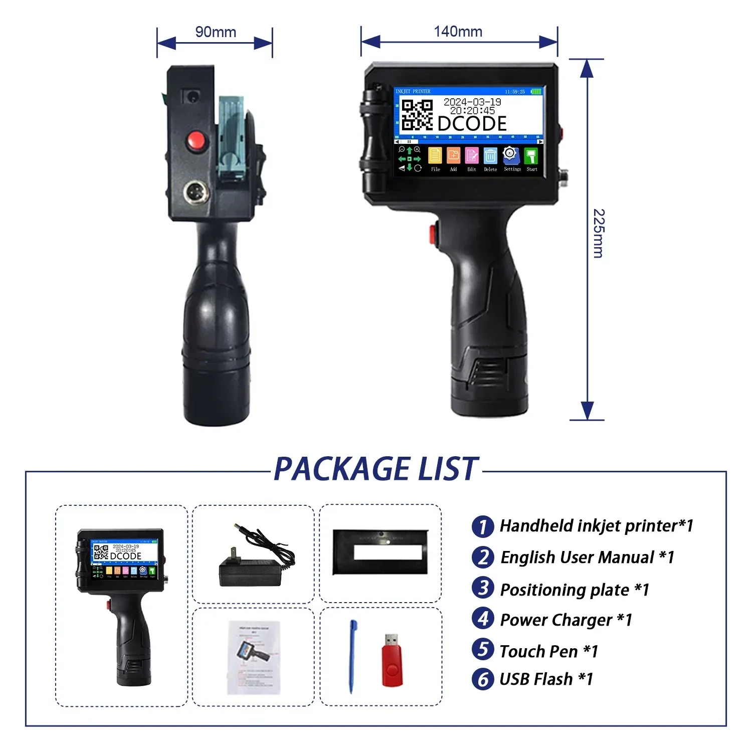 Handheld Inkjet Printer 600DPI – Portable Touchscreen Coding & Marking Printer for Wood, Metal, Plastic & Cartons