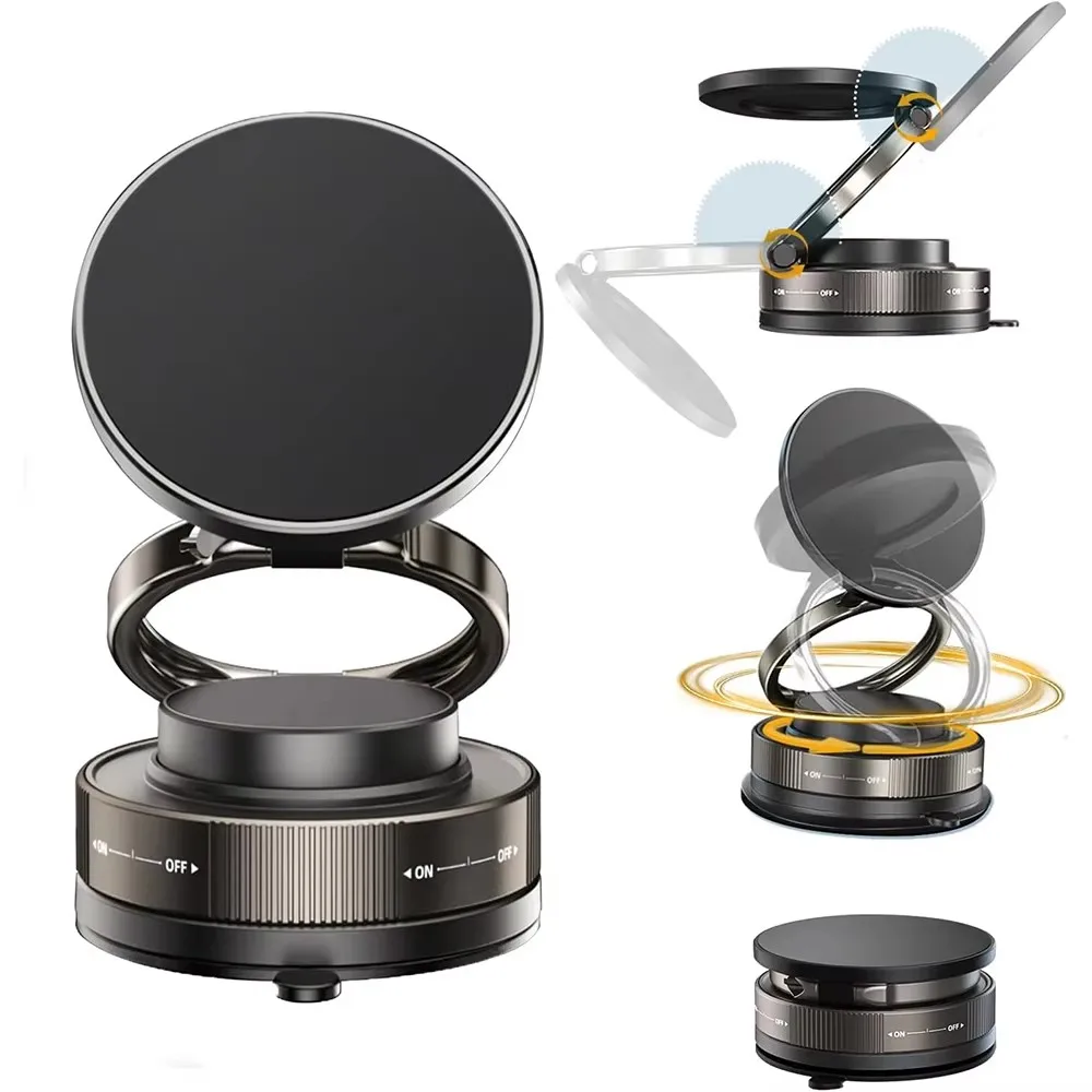 360° Magnetic Car Phone Holder – Foldable Vacuum Suction Mount for Dashboard & Windshield