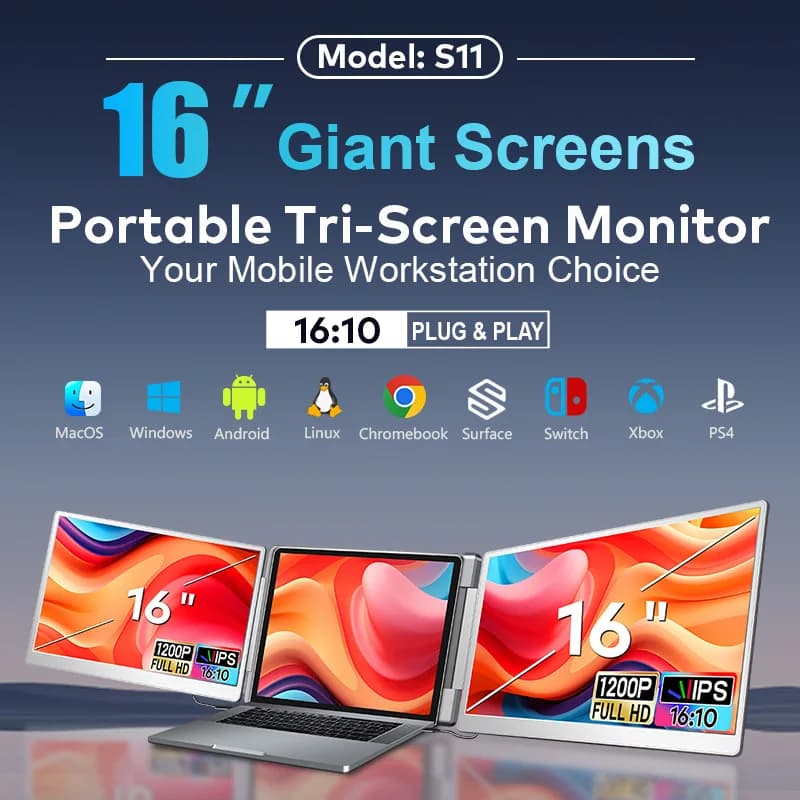 Portable Laptop Monitor – 14/15.6/16 Inch Rotatable External Display for Mac & Windows Laptops
