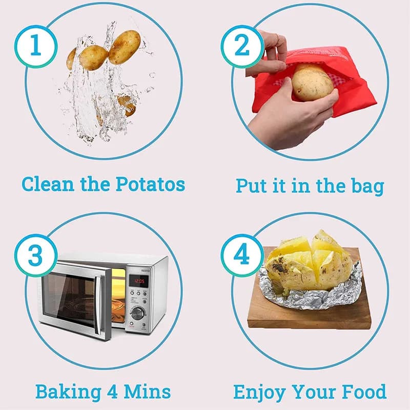Reusable Microwave Potato Bag – Quick Baked Potato Cooker Pouch for Potatoes, Corn & More