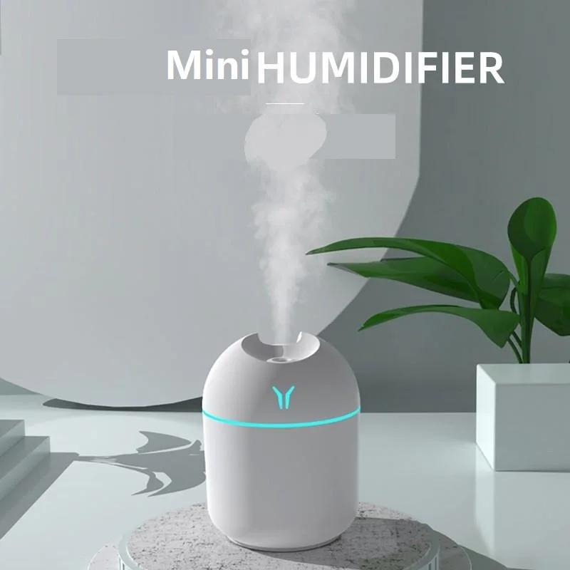 250ml USB Mini Air Humidifier – Ultrasonic Cool Mist Aroma Diffuser with LED Light for Home & Car